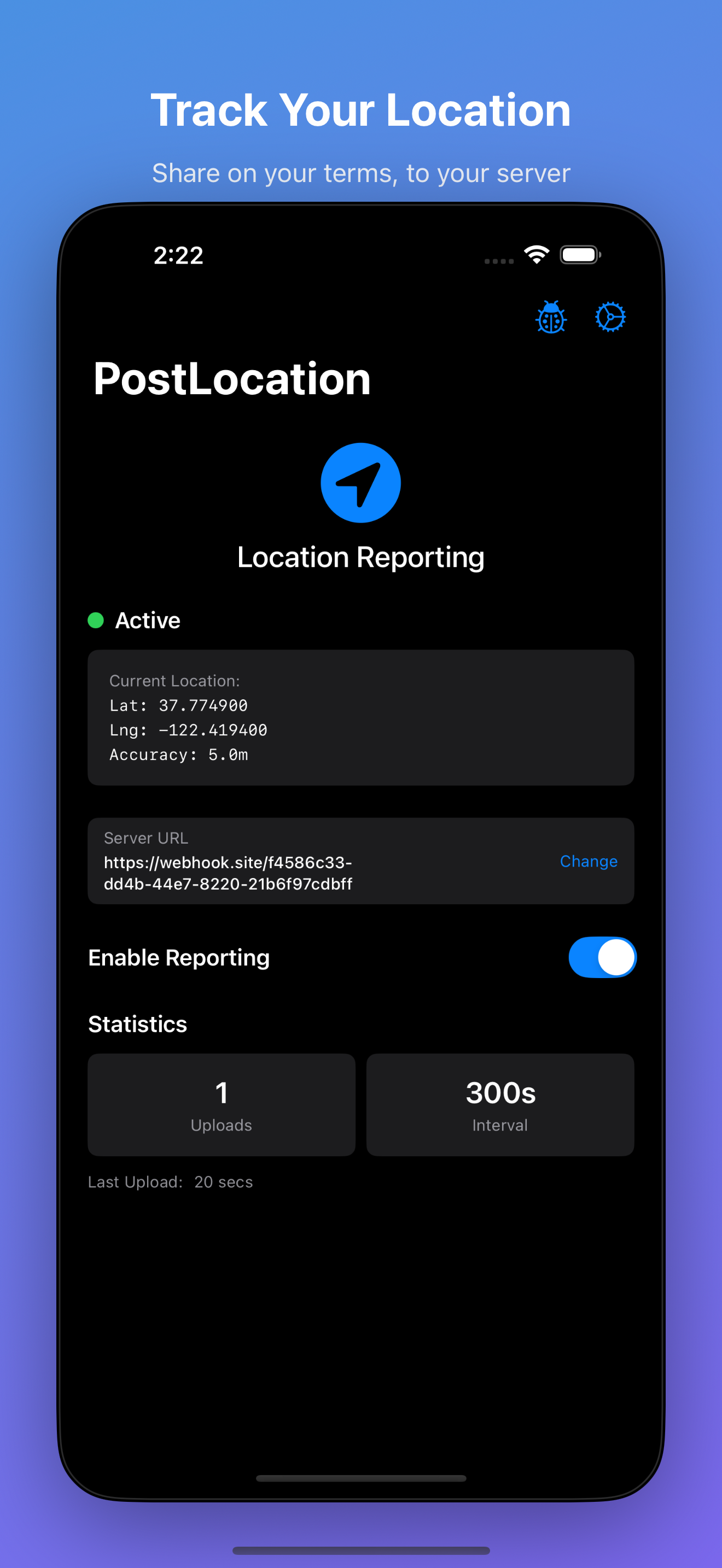 PostLocation app hero screen